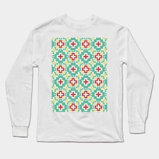 8 Bit Mexican Flower Pattern Long Sleeve T-Shirt